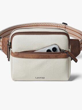 LATMAP Faux Leather Belt Bag Fanny Pack 3L Crossbody Sling Cream Brown NWT